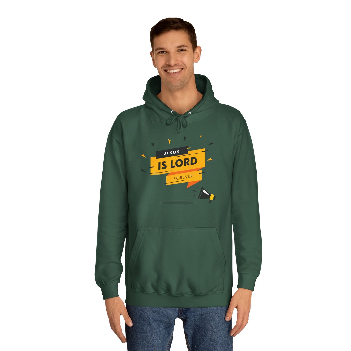 Unisex College Hoodie - "Jesus is Lord Forever" Inspirational Sweatshirt