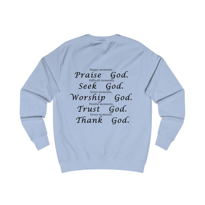 Inspirational God-Themed Unisex Sweatshirt - Praise, Seek, Worship, Trust, Thank