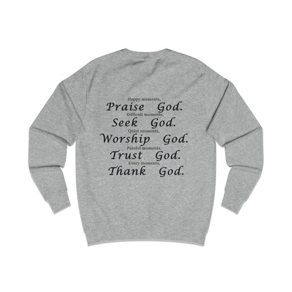 Inspirational God-Themed Unisex Sweatshirt - Praise, Seek, Worship, Trust, Thank